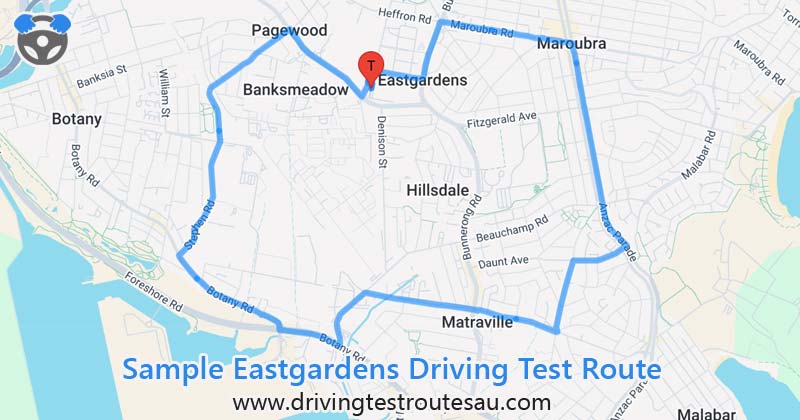 Eastgardens driving test routes map